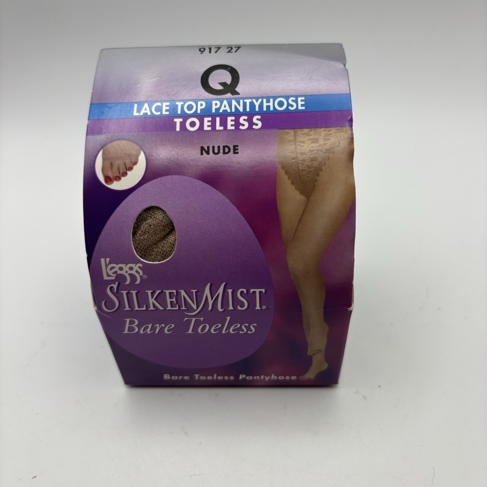 Leggs Silken‎ Mist Lace Panty Lace Top Pantyhose Toeless Size Q Nude Bare